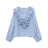 Z2025 New Women's Fashion Simple Cascade Decoration Long-Sleeved Shirt Women 8544207