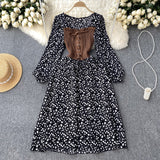 Tide Dress With French Bumpy Dress Broken Floral Dress Color Two Pieces Of Sweet Fake Dress Long Sleeves