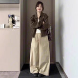 Korean Languid Wind Kaqi High-Waisted Loose-Legged Slack Pants Women's New Design Sense Of Drag Floor Long Pants