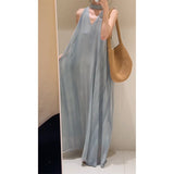 French Cool Temperament V-Neck Dyed Hanging Neck Dress Loose Thin Sleeveless Sleeveless Sling Skirt