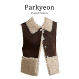 Design-Sensitive Collar Vest Folded Over-Wearing Jersey High-Waisted Wide-Legged Trouser Set