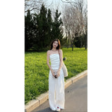 Simple Slim Slimming Blouse Set Of High-Waisted Loose Tug Trousers Casual Broad Leggings