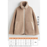 2025 Women's Autumn And Winter Fashion Colliding Splicing Lead Resin Zipper To Keep Warm Imitation Lamb Jacket