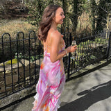 2025 Summer Fashion Trend Women's New Sling V-Neck Print Bag Hip-Back Sexy Dress