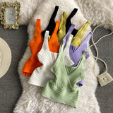 Vintage Pit Knitted Vest V-Neck With Solid Color High-Rise Bare Back Street Short Sling Sling