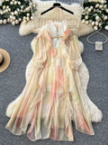 A Sense Of Atmosphere Niche Holiday Dress Female Sense Hanging Neck Slinging Irregular Mesh Dress With