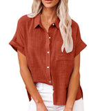 Wish Summer New Women's Solid Color Linen Shirt Short Sleeve Casual Loose Shirt