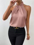 Women's Clothing 2025 Summer New Color Clove Hanging Neck Sleeveless Vest Ribbon Simulation Silk Top
