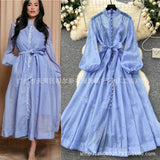 French Standing Collar Nails Drilled Full Of Star Buckle Lantern Sleeves Tied With Waist Temperament Dress Famous Party Dress Dress