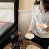 White Soft-Gried Milk Fufuv Collar Embroidered Jab Sweater In Autumn And Winter Loose Lazy Knitting Top