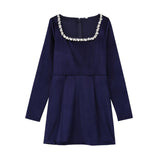 2025 Women's Autumn And Winter New Diamond-Sleeved French Waist-Sleeved Velvet Mini Dress