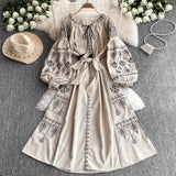 Bohemian Dress Lady Autumn And Winter Cladding Heavy Embroidered Puff Cuff Cuffs Mid-Long Festive Dress