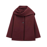 2025 Winter New Women Equipped With Scarf Long-Sleeved Blended Coat Loose Temperament Coat