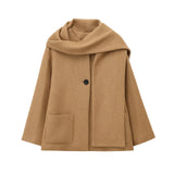 2025 Winter New Women Equipped With Scarf Long-Sleeved Blended Coat Loose Temperament Coat