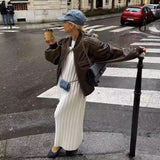 Ins Autumn And Winter New Retro High Street PU Leather Jacket Small Port Style Design Sense