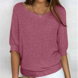 Spring New Solid Color Round Knit Shirt Women Commuting Elegant Seven-Sleeve Top Air-Conditioning Shirt