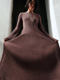 Autumn New Women's Pure-Colored Round-Neck Long Sleeves To The Wooden Ear Dress