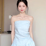 Temperament Lazy Style A Set Of Thin Shirt Folds Design Smear Tsets Women's Boobs Half-Dress Women's Suit