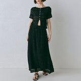 Women's Clothing 2025 Spring And Summer New Solid Color Round Collar Folded Single Buckle Top High Waist Skirt Suit