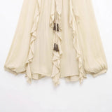 Spring 2025 New Fashion Bow Tie With Folded French Lantern Sleeve Shirt