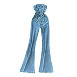 Spring And Summer Ins Heavy Industry Three-Dimensional Flowers Sleeveless Breasts To Close The Waist Of The Denim Jump Trousers Trousers Trousers Woman