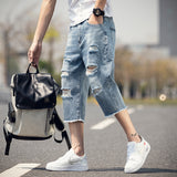 Denim Shorts Men's Summer Thin Loose Hole Trend 2025 New Casual Trend Pants