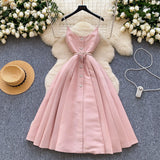 Light Luxury Thousand Gold Wind High-End Sling Dress Women's Summer Folding Waist Thin Design Geese Temperament Dress