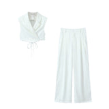 Temperament Casual Suit Vest Suit 2025 Summer Sleeveless Wrap Wearing Short-Carved Vest Folded Trousers Woman