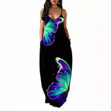 Wish New Ladies Digital Print Butterfly Sexy V-Neck Dress Suspension Dress Women's Dress