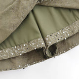Ins2025 New Fashion Temperament Women's Army Green Beads Irregular Skirts