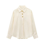 Clip Silk Lithry Shirt 2025 Spring New Women's Fashion Gold Buckle Top