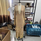Spring/Summer 2025 New Temperament V-Necked Liangs Sleeve Knitted Long Dress