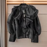 French Court Style Super Fairy Collar Layer Lotus Edge Eugen Yarn Perspective Single Buckle Shirt Female Gas Top