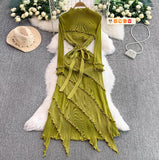 Wind Retro Long-Sleeved Dress Dress Women Summer High-End Light Extravagant Folds To The Waist Wood Ear Long Dress