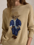 New Women's Clothing Cartoon Bear Round Collar Long-Sleeved High-Necked Loose Knitted Sweater For Autumn And Winter 2025