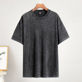 Washing Old Short-Sleeved T-Shirt 2025 Summer Relaxation Leisure Collar Water Washing Hair Short-Sleeved T-Shirt