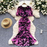 High-End Women's Dress 2025 New Design V-Neck Short-Sleeved Folding Body-Brepaired Hip Irregular Fishtail Skirt