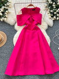 Famous Elegant Dress Women's Dinner Party Dress Hearty Shoulder V Neck Waist Temperament Elegant Swing