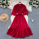 Vintage Red Velvet Sling Dress Woman Irregular Opening Sexy Bag Hip Heavy Industry Dress Dress 0453