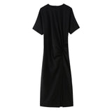 Folded Open Fork Midi Dress 2025 Spring And Summer Collar Leisure Long Dress