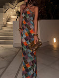 2025 Summer New Women's Print Sleeveless Hanging Neck Dress Fashion Temperament Elegant Sexy Style