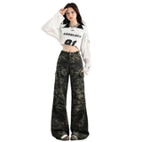 High Street Wide-Legged Camouflage Workwear Jeans Women Autumn New High-Rise Thin Loose Straight Trousers