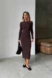 Long-Sleeved Autumn And Winter Sweater Dress Lady Knit Round Collar Pit Solid Color Tight Dress Woman