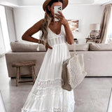 Women's Dress Casual Lace Splicing Sleeveless Long Dress