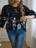 New Women's TUME Exploding Halloween Jaccupy Black Skull Knitted Knitted Sweater