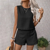 2025 Solid Imitation Cotton Sleeveless Vest Shorts Casual Fashion Two-Piece Suit Woman