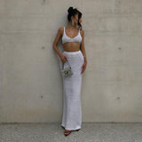 2025 New Babes Knitted Fashion Set Women's Slings Wrapped In Chest Solid Color Bag Hips Long Skirt Two Sets Of Women