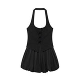 In The Autumn Of 2025, The New Women's Sleeveless Body-Free Sexy Bare Back Hanging Neck Fluffy Dress