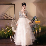Bride Toast Dress Show 2025 New Medium And Long-Term Wedding Girl Can Usually Wear Back To The Door Plain Dress Evening Dress