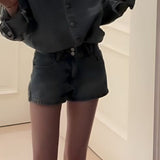 Vintage Blue Denim Set Girl 2025 New Korean Age-Retro-Aldenoline Shirt Shorts Two Sets